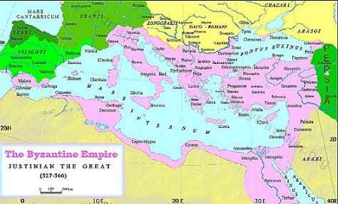 Map of Byzantine Empire in the 6th century